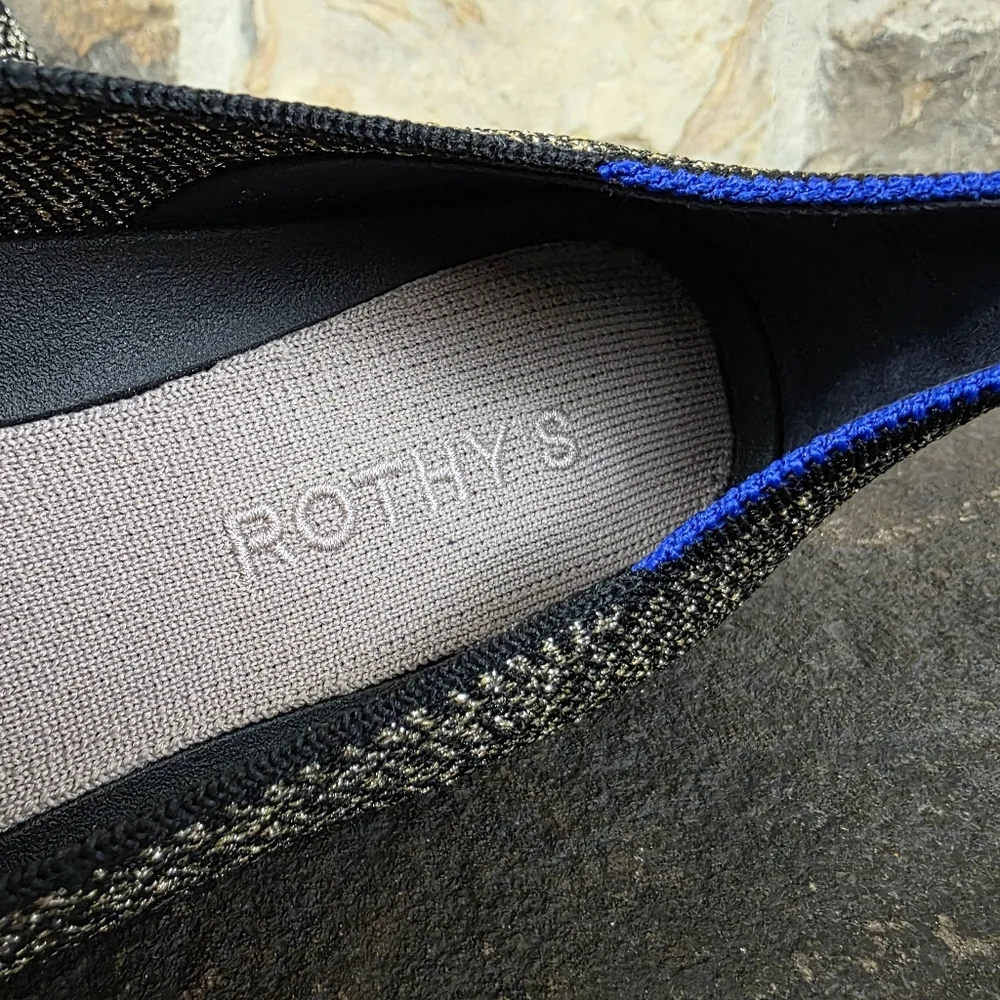 NEW Rothys Almond Loafers Metallic Sparkle Herringbone Flats Shoes